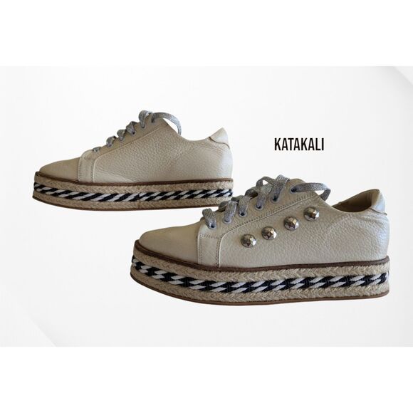 KATAKALI Agenuine leather embellished lace-up platform sneakers Sz 7 - Picture 7 of 15